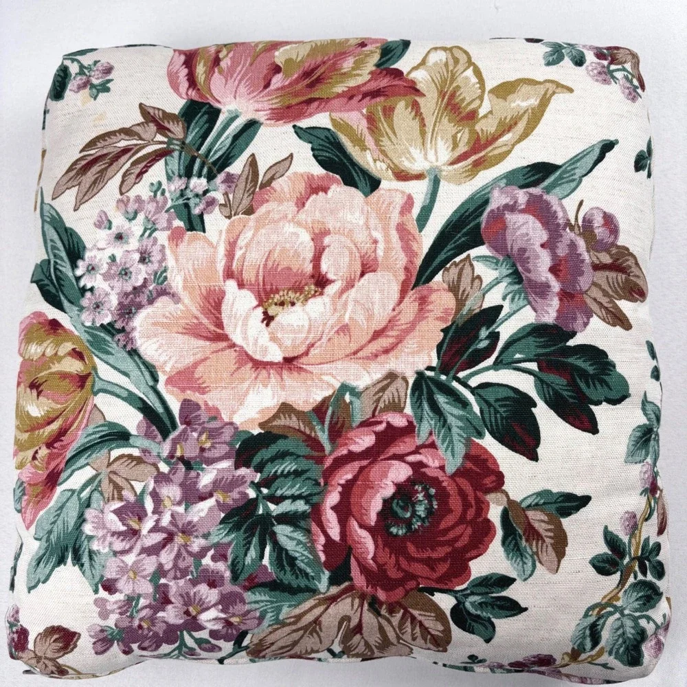 Vintage 90s Floral Throw Pillow Accent Cabbage Rose 15x15 Zipper Closure EUC